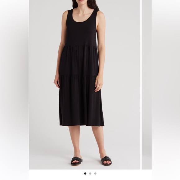 Eileen Fisher Sleeveless Tiered Jersey Midi Dress Black Medium new with tags NWT - Picture 1 of 2